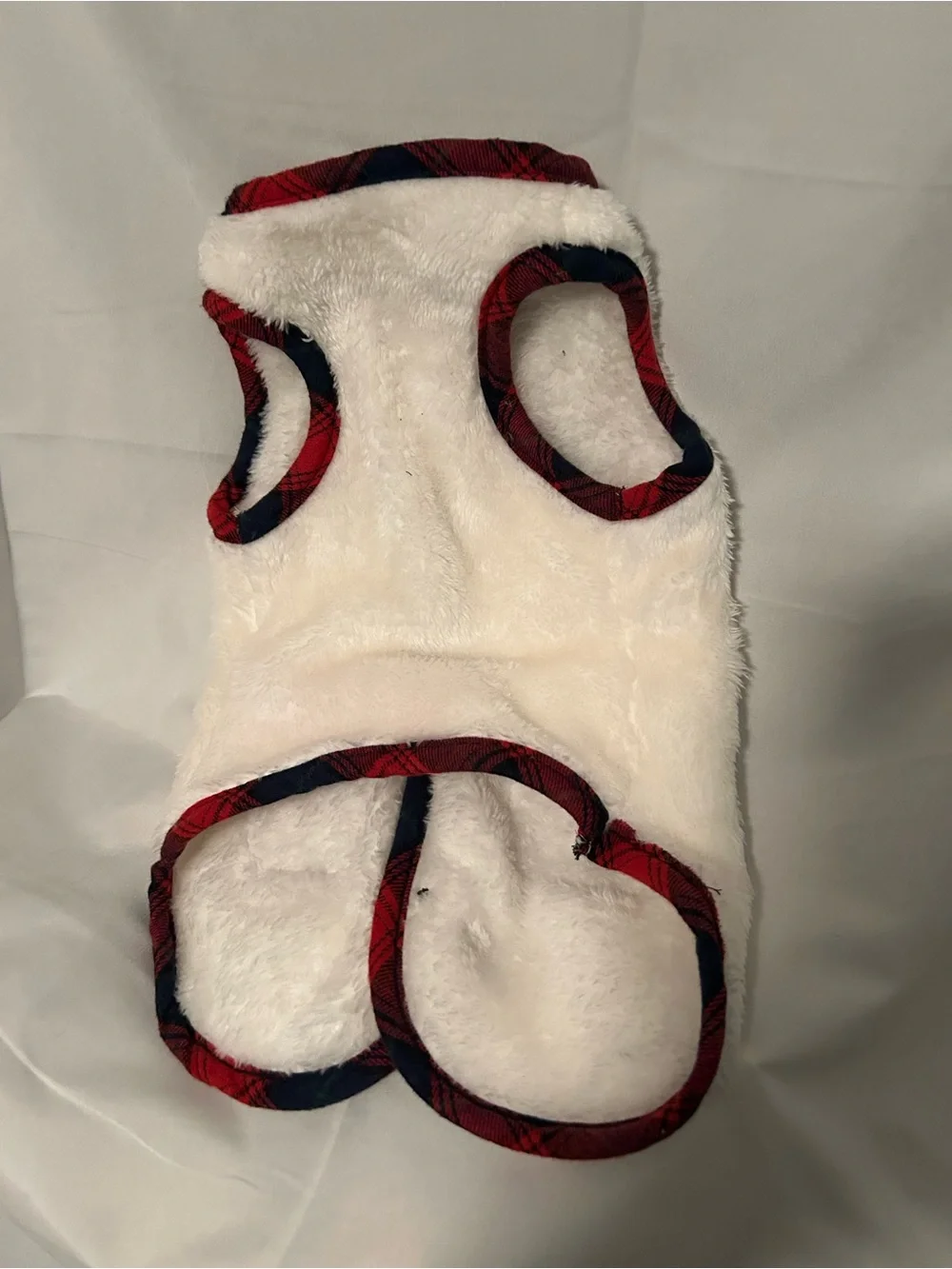 Plush White & Red Dog Hoodie with Festive Accent